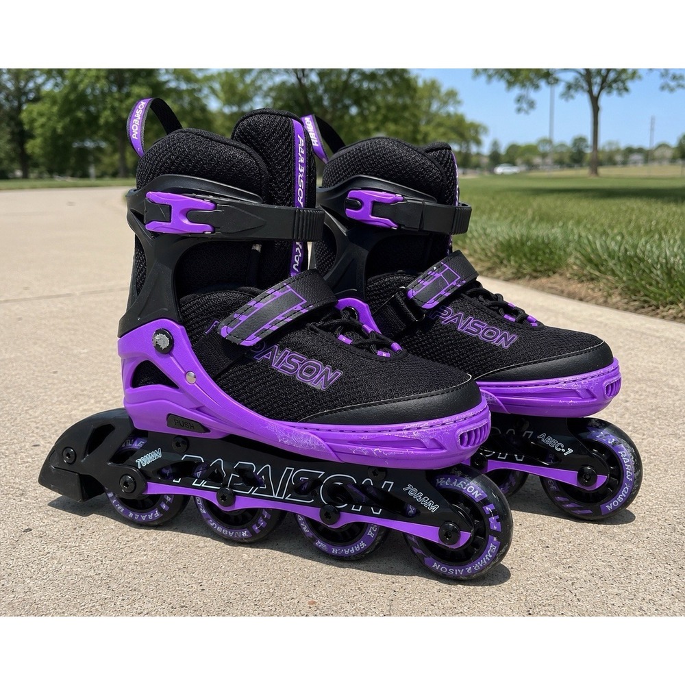 Papaison Adjustable Inline Skates Kids 2-4.5 Purple Light Up Wheels 70mm MSRP$52